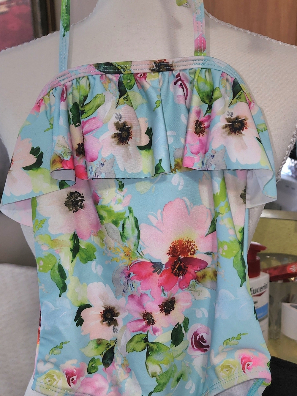 Snapper Rock Floral Ruffle Camisole Top - Light Blue, Pink & Green